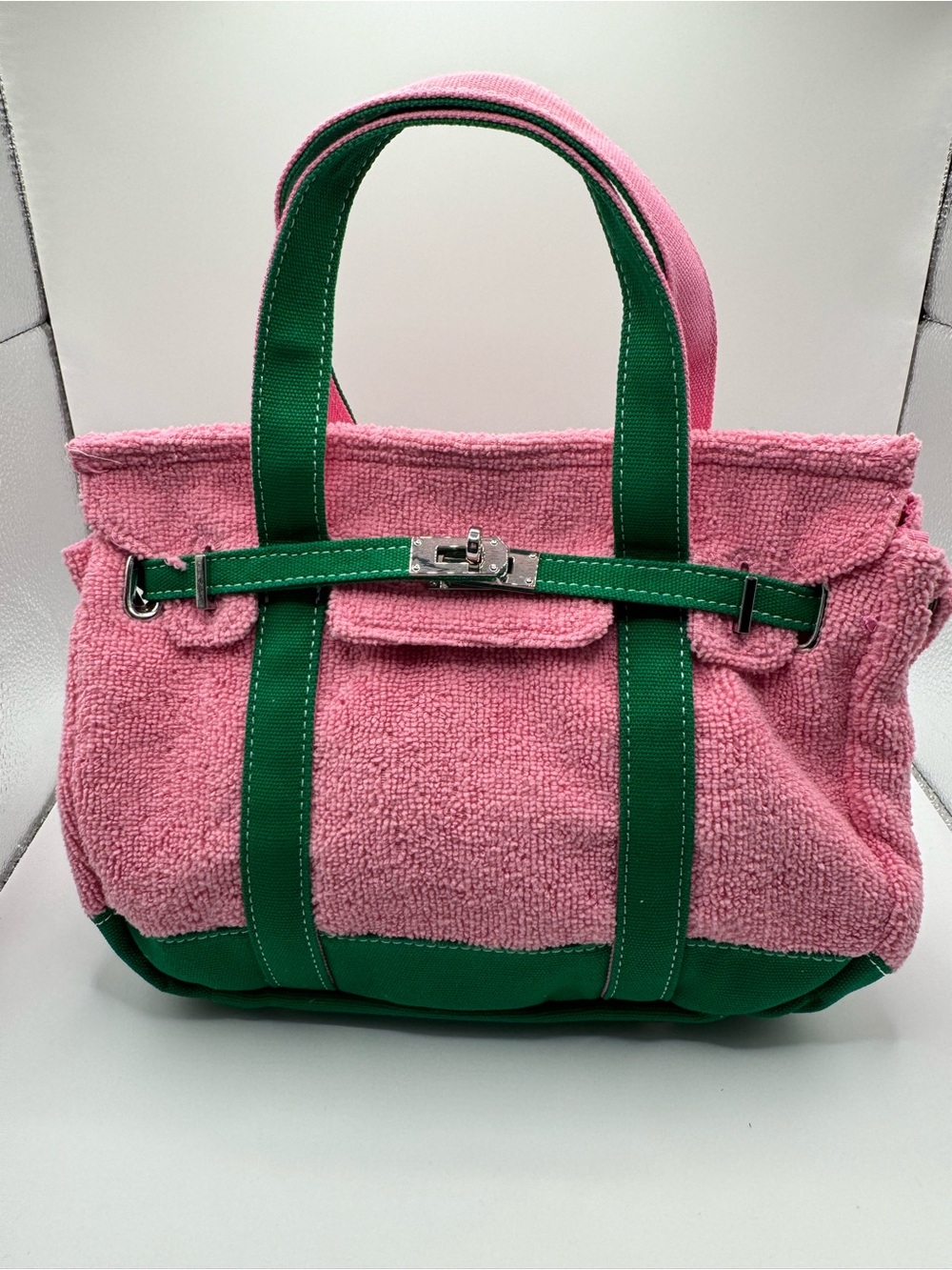 New Sunwin Makadet Small Classic Terrycloth Canvas Pink Green Boatkin Tote